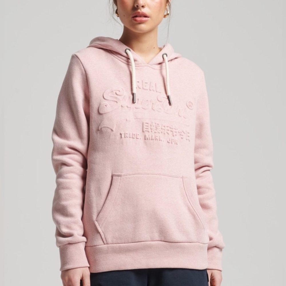 Superdry Embossed Graphic Logo Hoodie in Soft Pink